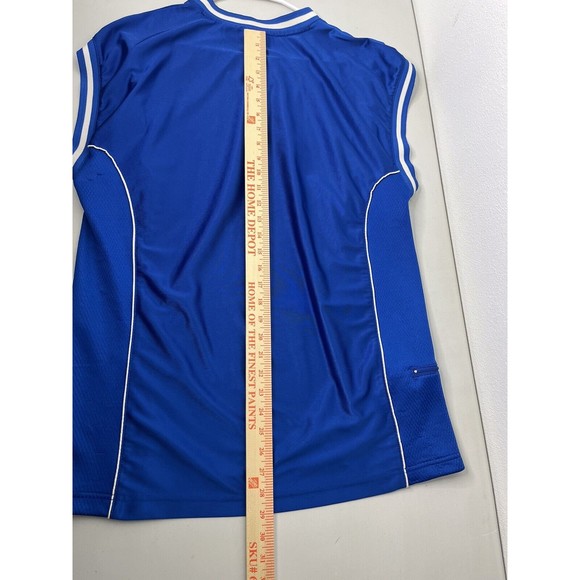 VINTAGE Starter Logo Jersey Men's Top Sz L Blue Athletic Tank Side Zip - Picture 7 of 13